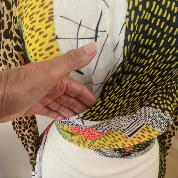 blink London Multicolored long sleeved faux wrap top w wrap tie sash at hem - Picture 6 of 16